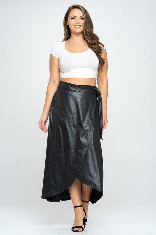 Plus Size Faux Leather Maxi Wrap Skirt