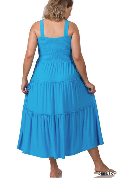 Hi Curvy Plus Size Women Smocked Tiered Midi Dress