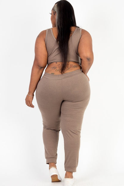 Hi Curvy Plus French Terry Cropped Tank Top & Joggers Set