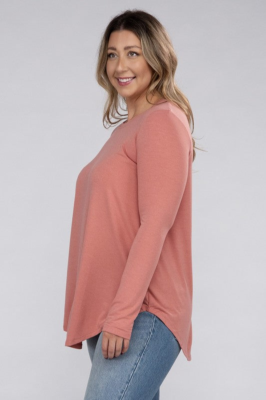 Hi Curvy Plus Size Women Long Sleeve Round Neck Round Hem Top