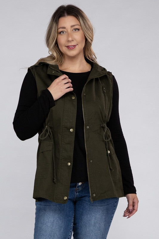 Hi Curvy Plus Size Women Drawstring Waist Military Hoodie Vest