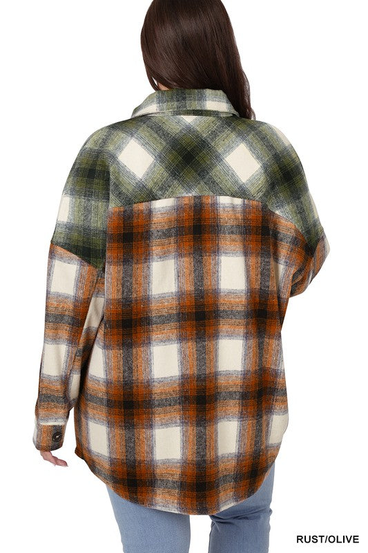 Hi Curvy Plus Size Women Oversized yarn Dyed Plaid Longline Shacket