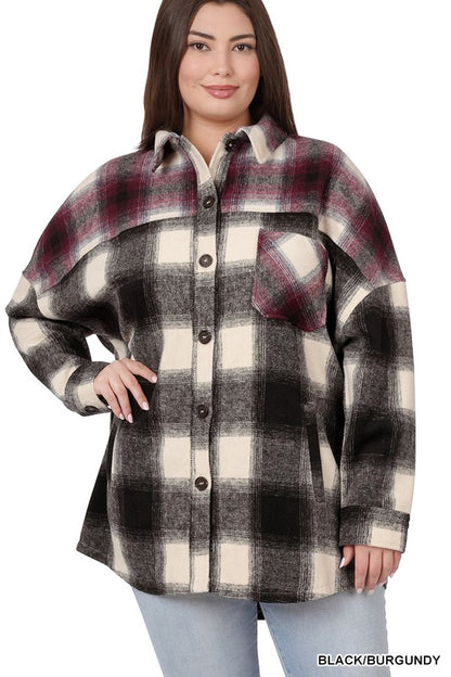 Hi Curvy Plus Size Women Oversized yarn Dyed Plaid Longline Shacket