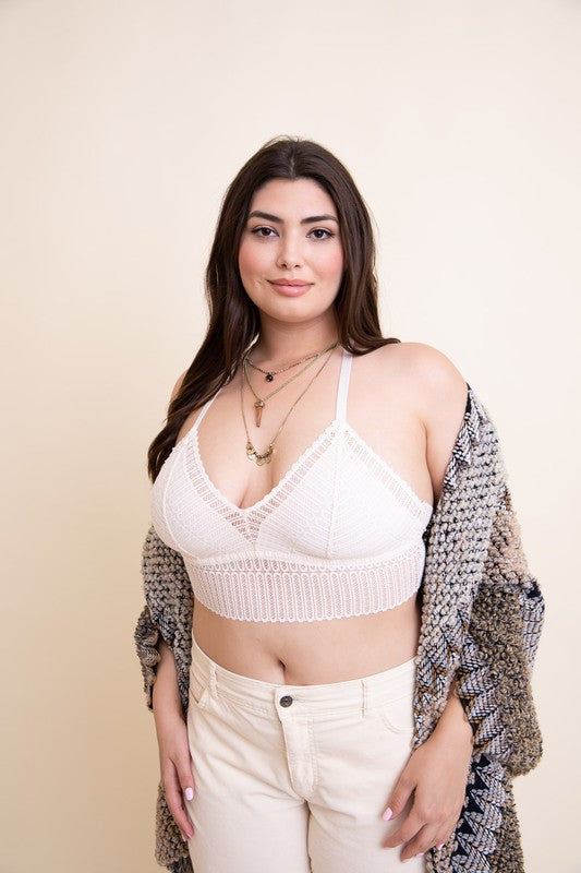 Hi Curvy Plus Size Women Ribbed Lace Boho Racerback Bralette