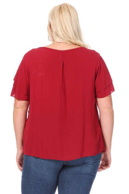 Hi Curvy Plus size Women short flutter sleeve keyhole blouse.