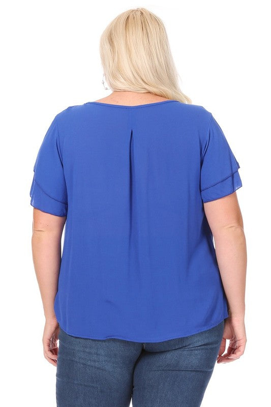 Hi Curvy Plus size Women short flutter sleeve keyhole blouse.