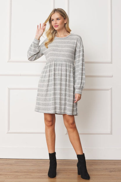 Plus Size Stripe Bishop Sleeve Mini Dress