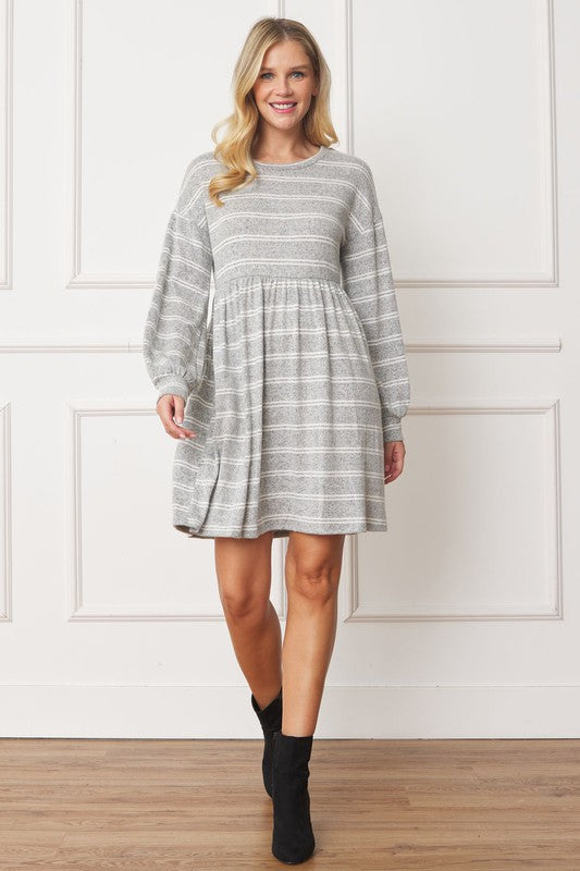 Plus Size Stripe Bishop Sleeve Mini Dress