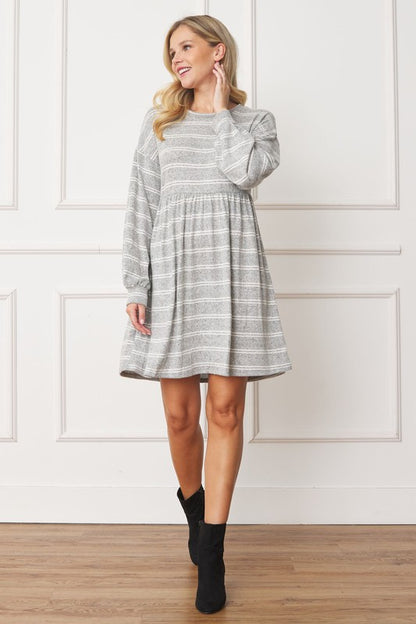 Plus Size Stripe Bishop Sleeve Mini Dress