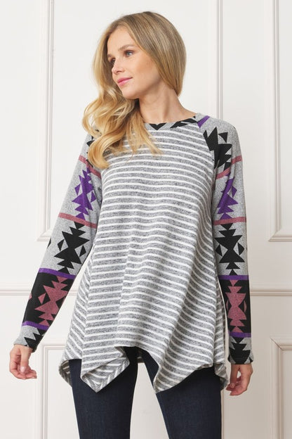 Plus Size Long Tribal Sleeve Handkerchief Tunic