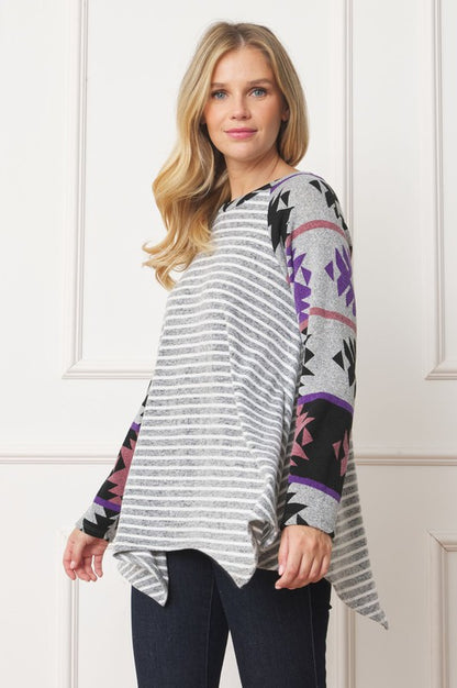 Plus Size Long Tribal Sleeve Handkerchief Tunic