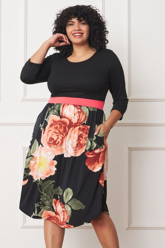 Plus Size Curved Hem Band Midi Dress