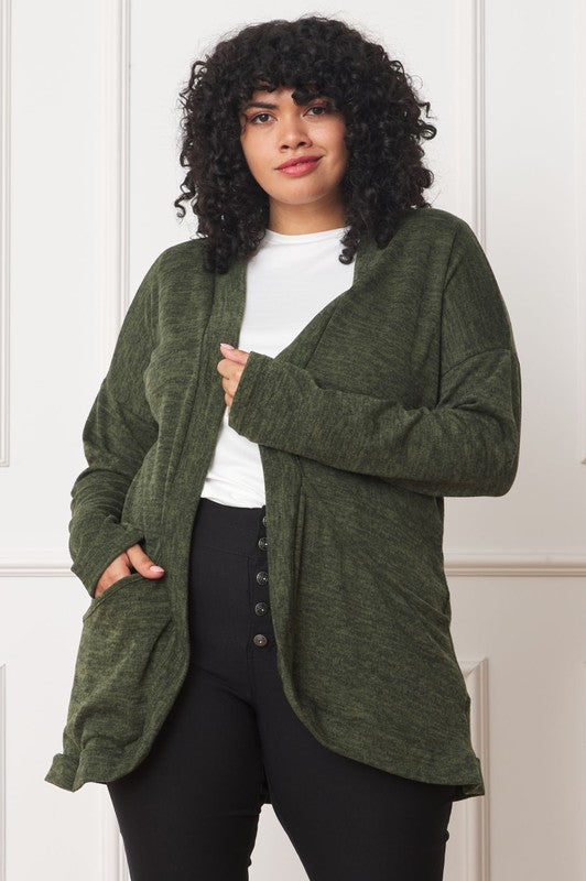 Plus Solid Drape Pocket Cardigan