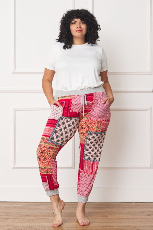 Plus Size Quilted Print Joggers