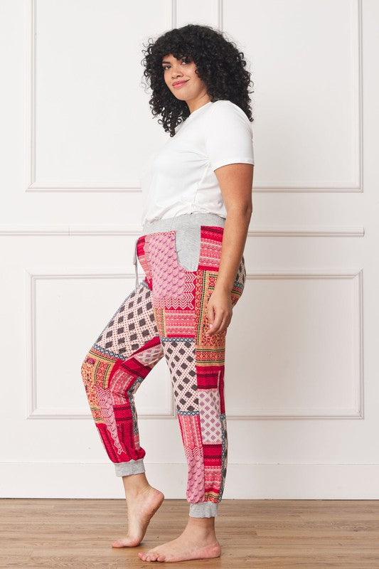 Plus Size Quilted Print Joggers