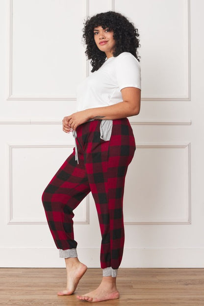 HI Curvy Plus Size Women Checkered Print Drawstring Jogger