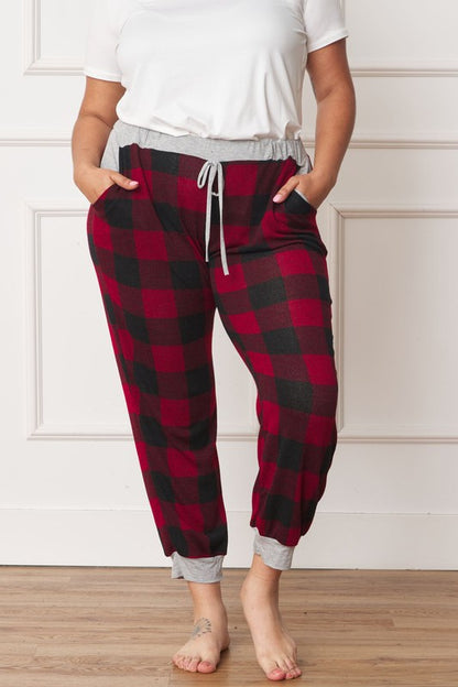 HI Curvy Plus Size Women Checkered Print Drawstring Jogger