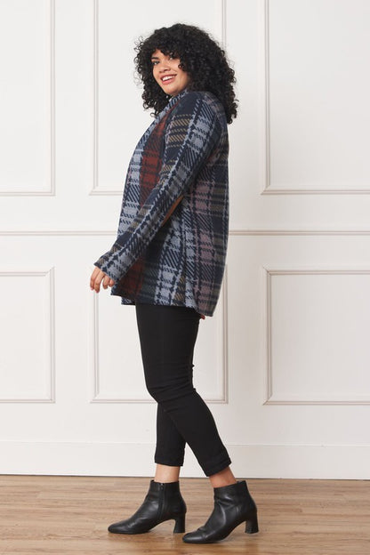 Plus Size Multi Color Plaid Elbow Patch Cardigan