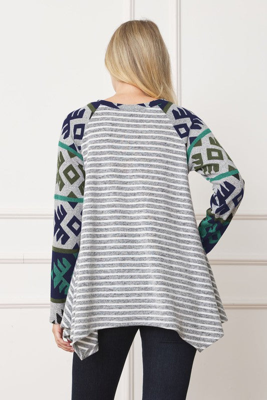 Plus Size Long Tribal Sleeve Handkerchief Tunic