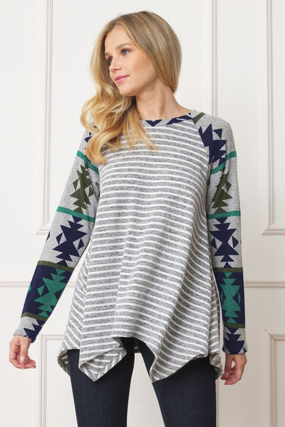 Plus Size Long Tribal Sleeve Handkerchief Tunic