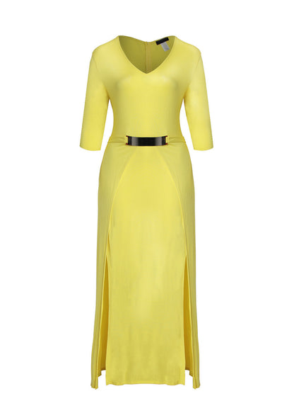 Hi Curvy Plus Size Women bright yellow open double layer side with a long slit