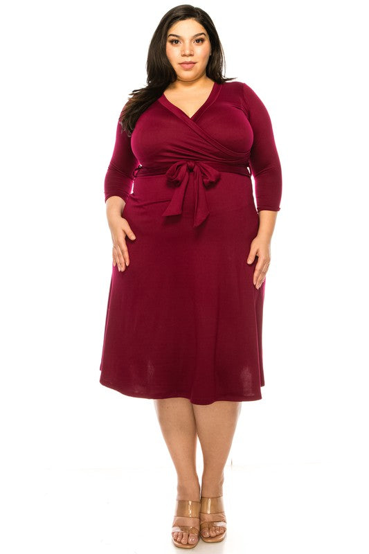 Plus size Solid Faux Wrap Dress