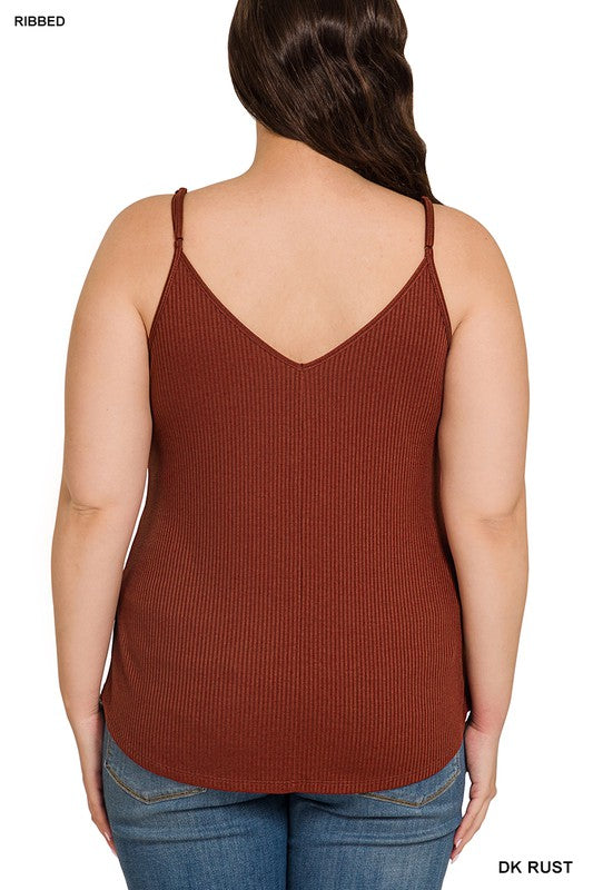 HI Curvy Plus Size Women Ribbed Half Snap Button Closure Cami Top