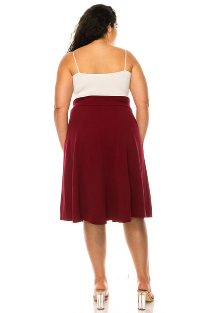 Plus size Solid A-line Knee Length Skirt