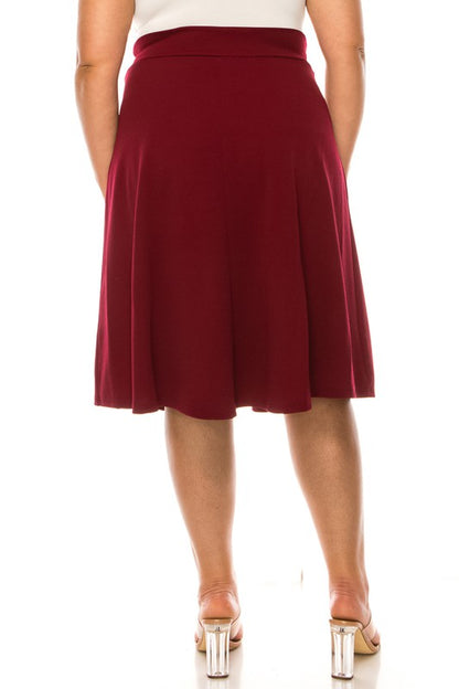 Plus size Solid A-line Knee Length Skirt