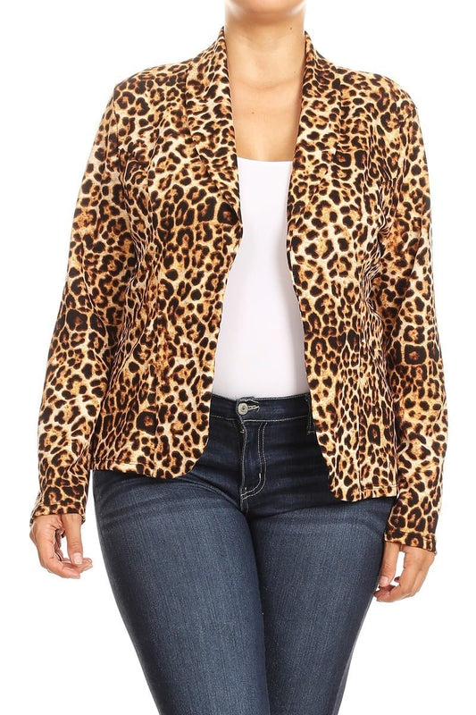 Hi Curvy  Plus Size Leopard print fitted open blazer Made in USA