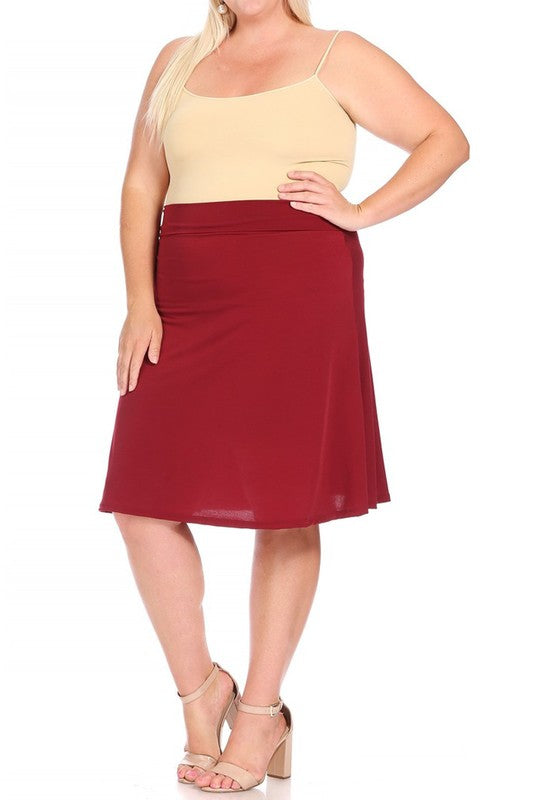 Plus Size Solid A-line pull On Knee Skirt