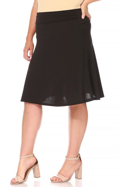 Plus Size Solid A-line pull On Knee Skirt