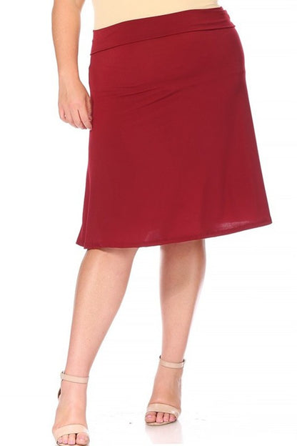 Plus Size Solid A-line pull On Knee Skirt