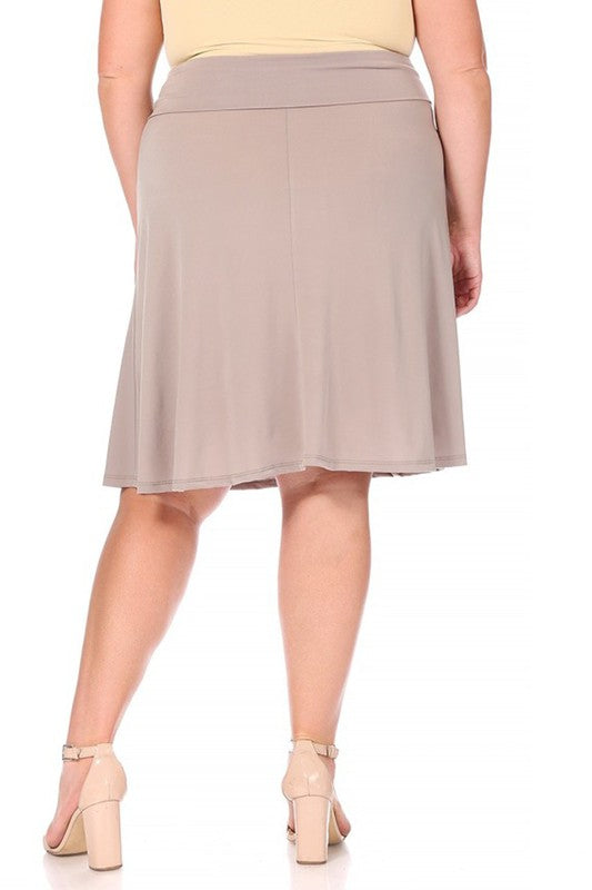 Plus Size Solid A-line pull On Knee Skirt