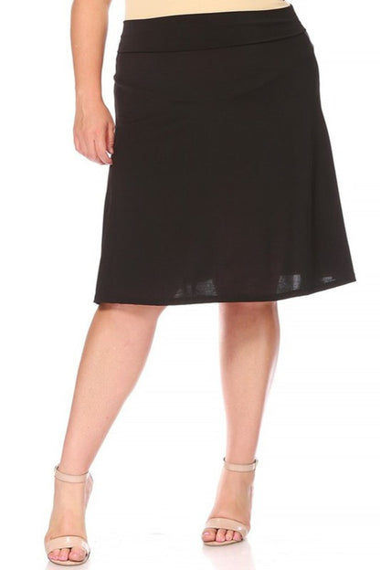 Plus Size Solid A-line pull On Knee Skirt