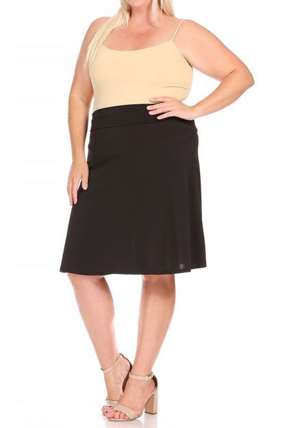 Plus Size Solid A-line pull On Knee Skirt