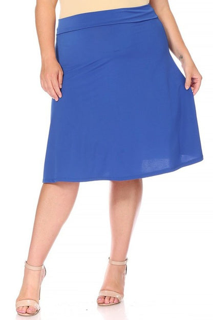 Plus Size Solid A-line pull On Knee Skirt