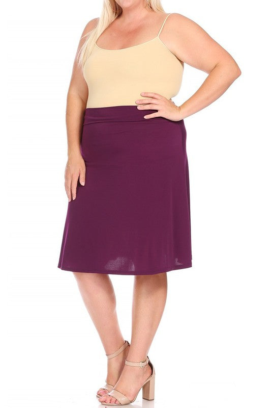 Plus Size Solid A-line pull On Knee Skirt