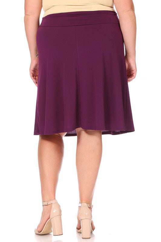 Plus Size Solid A-line pull On Knee Skirt