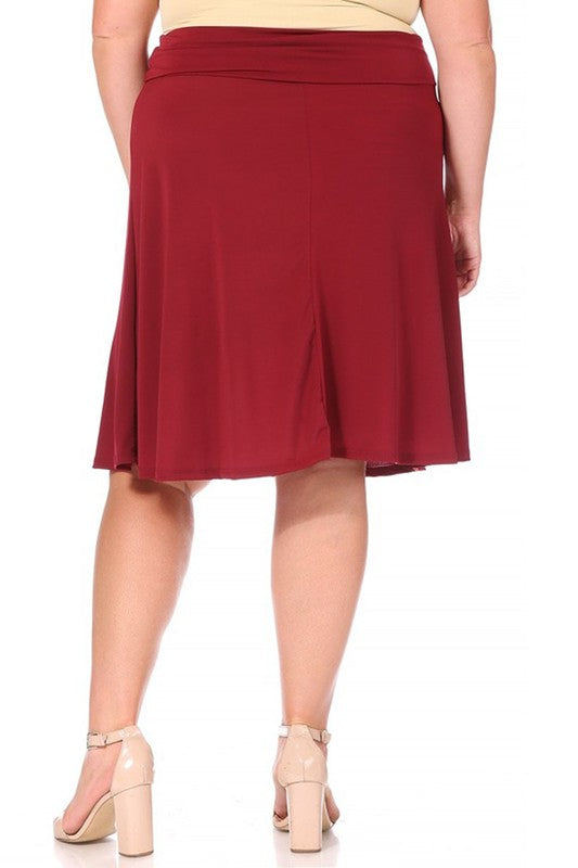 Plus Size Solid A-line pull On Knee Skirt