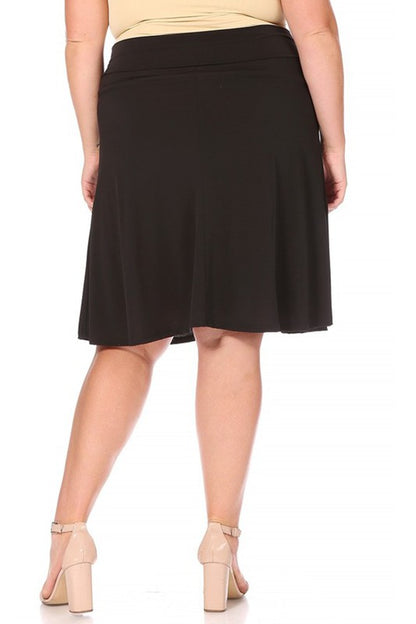 Plus Size Solid A-line pull On Knee Skirt