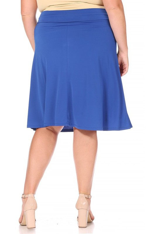 Plus Size Solid A-line pull On Knee Skirt