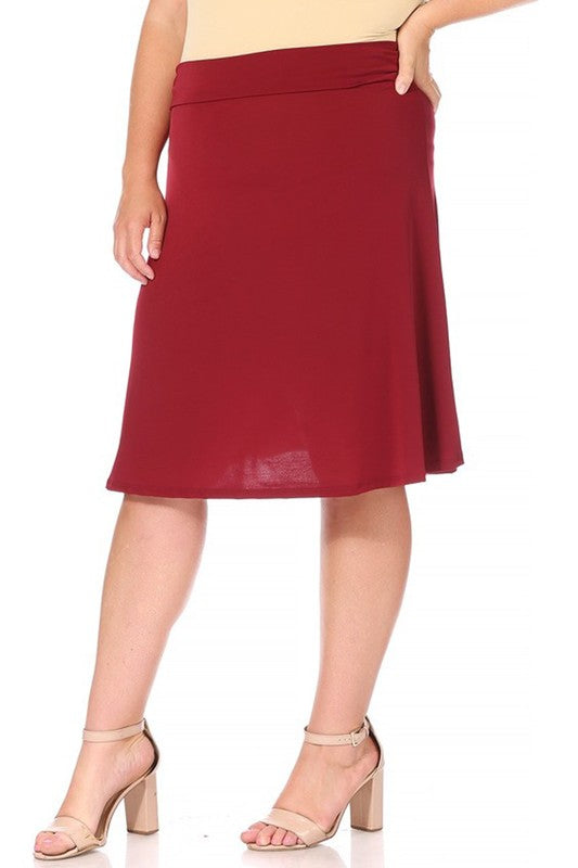 Plus Size Solid A-line pull On Knee Skirt