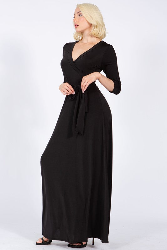 Plus Size 3/4 Sleeves Flare wrap Maxi dress