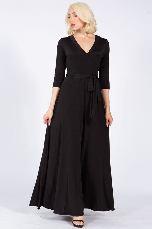 Plus Size 3/4 Sleeves Flare wrap Maxi dress