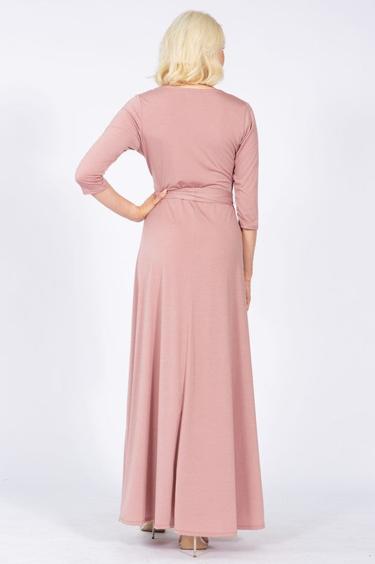 Plus Size 3/4 Sleeves Flare wrap Maxi dress