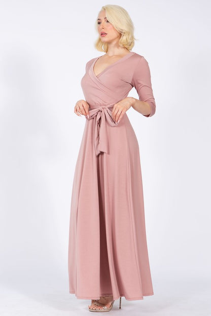 Plus Size 3/4 Sleeves Flare wrap Maxi dress