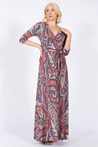 Plus Size 3/4 Sleeves Flare wrap Maxi dress