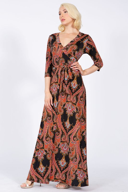 Plus Size 3/4 Sleeves Flare wrap Maxi dress