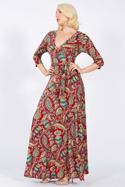 Plus Size 3/4 Sleeves Flare wrap Maxi dress